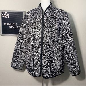 Vintage Black White Print Quilted Texture Full Zip Jacket XL